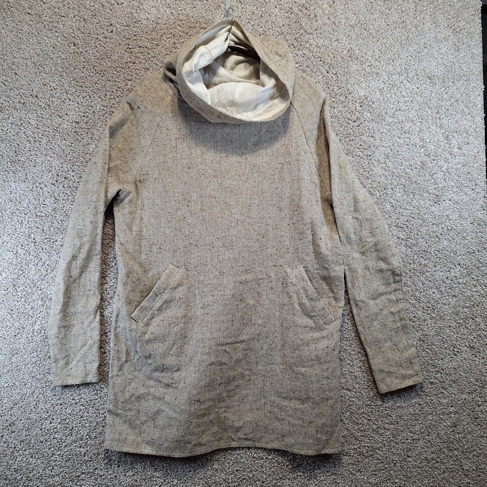 Icelantic Pullover Hoodie Women M Beige Cowl Neck Handmade in USA Casual